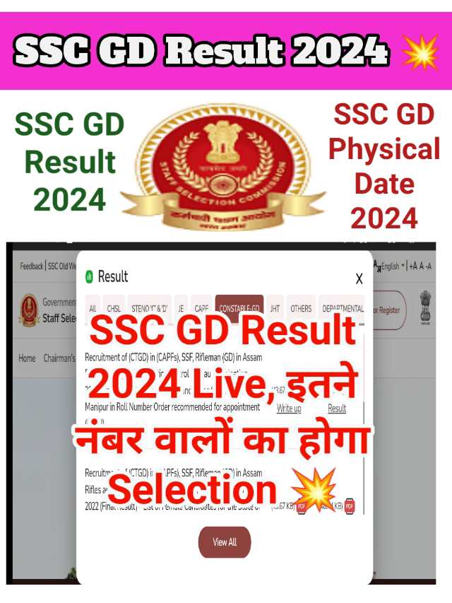 SSC GD Result 2024 Out :  जारी हुआ रिजल्ट इस लिंक